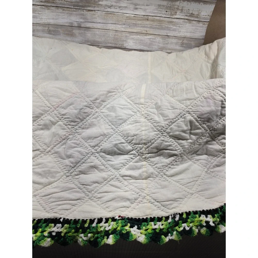 Handmade Patchwork Quilt Oversized 115x90 Multi Color Crochet Border Vintage